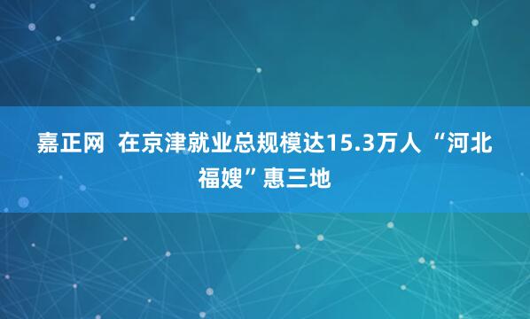 嘉正网  在京津就业总规模达15.3万人 “河北福嫂”惠三地